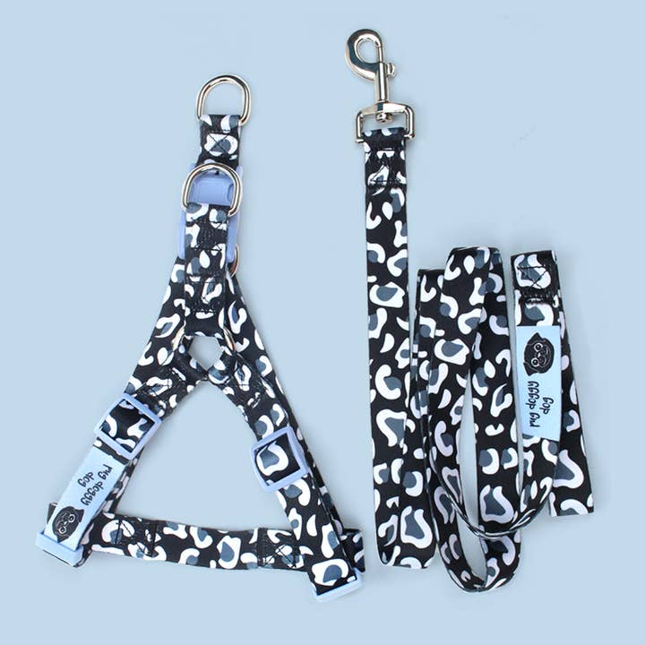 Pug Doggy Dog - Wholesale Pet Harness - Dog - Black and white leopard print harness and lead set