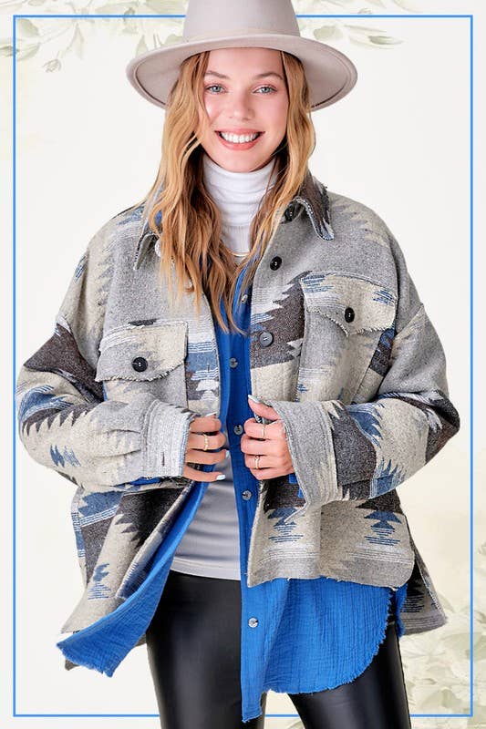 La Miel – wholesale Jacket – Women's – JKT1713-Aztec Pattern Long Sleeve Button Down Jacket14