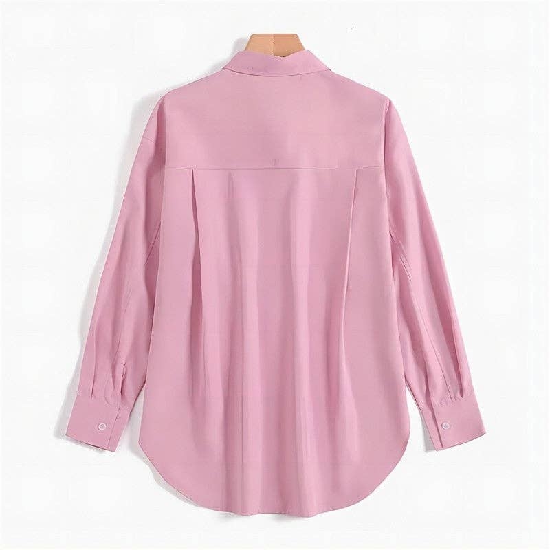 UZ Wholesale Store – wholesale Buttoned-down shirt – Women's – Lapel Split Hem Long Sleeve Shirt in Solid Color4