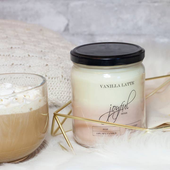 Vanilla Latte Soy Candle 16 oz for wholesale by Joyful Home Inc.
