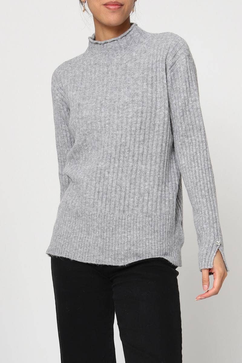 DIX-ONZE - Wholesale Knit Sweater - Women's - Ribbed Knit Sweater with Wavy Finish – Soft Ribbed Knit0