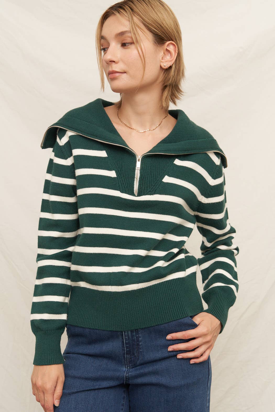 En Crème - Vente Pull en maille – femme - Pull rayé à col marin6