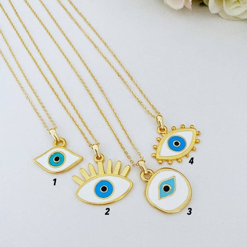 Evileyefavor - Wholesale Pendant/Charm Necklace - Evil Eye Necklace, White Evil Eye Bead, Gold Necklace, Eye-shaped Charm1