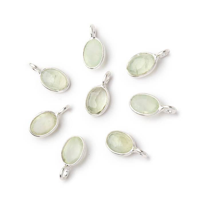 7x5mm Sterling Silver Bezel Prehnite Rose Cut Oval Pendant 1 piece for wholesale by Beads of Cambay