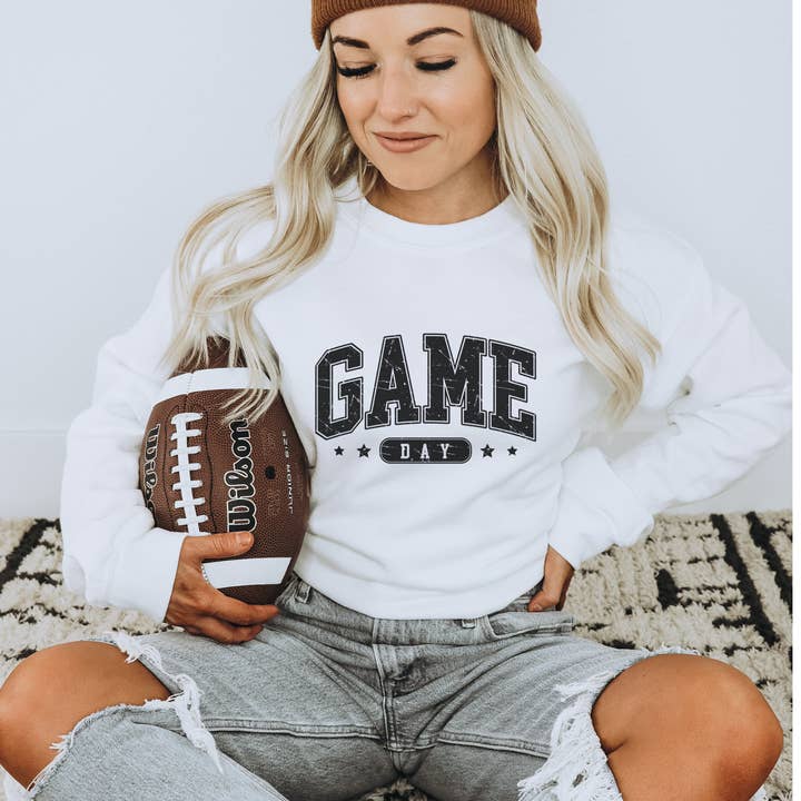 Trendznmore - Modern Graphic Apparel - Wholesale Graphic Sweatshirt - Women's - Varsity Game Day Football Crewneck Graphic Sweatshirt