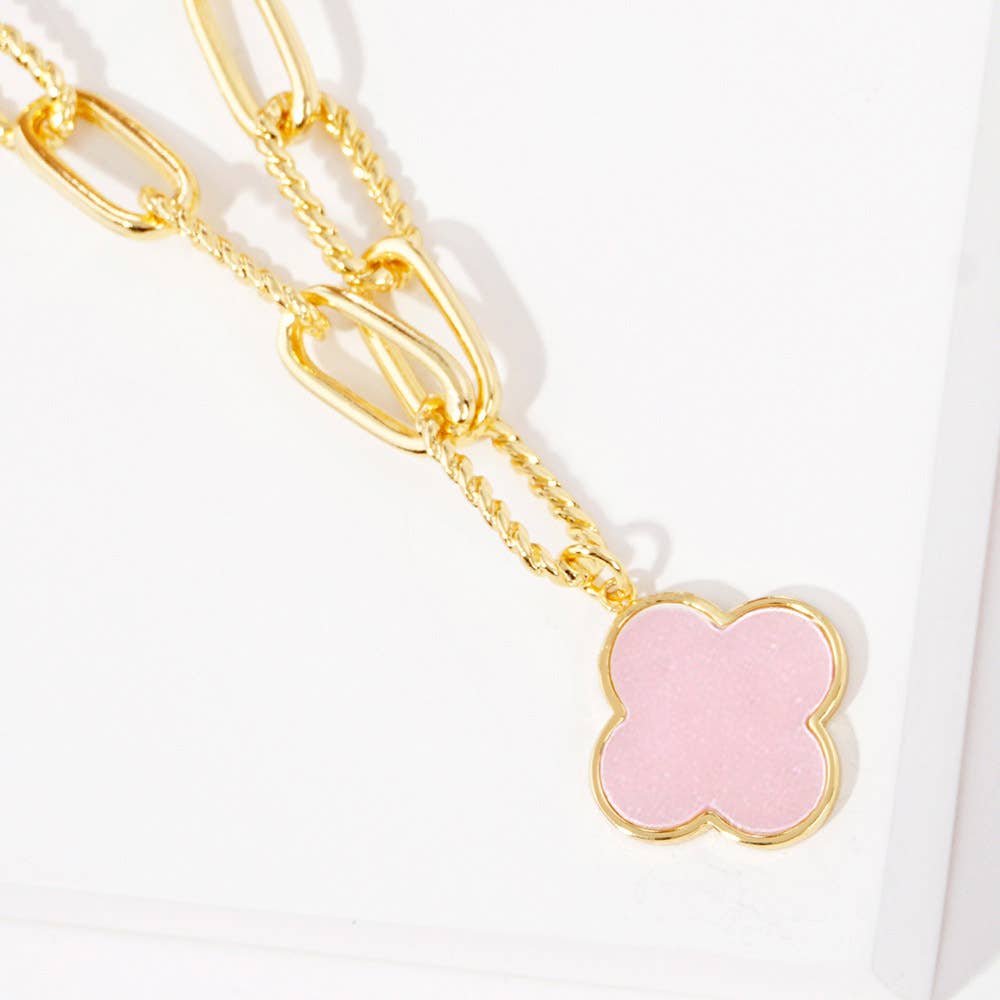 Sensibling Corp. - Wholesale Pendant/Charm Necklace - Gold Dipped Mother of Pearl Quatrefoil Pendant Necklace
1