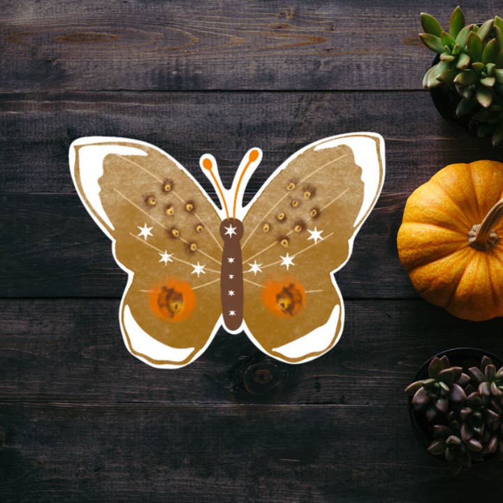 Brown Autumn Moth Sticker for wholesale by inkpaperfable
