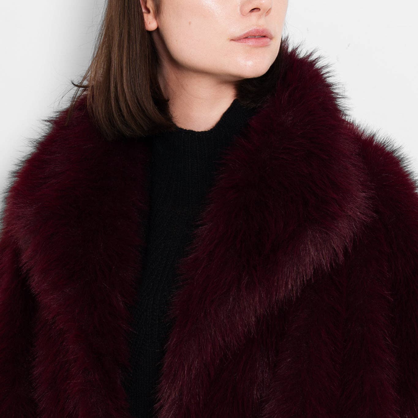 Sarta - Wholesale Fur/Faux Fur Coat - Women's - Monroe Shawl Collar Jacket- Berry, Faux Fur6