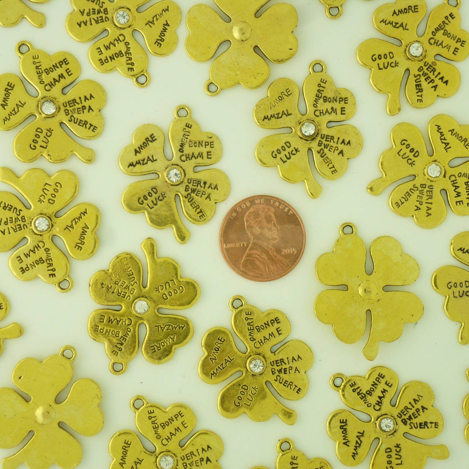 Treasure Island - Wholesale Individual Charm/Pendant - 5 Four Leaf Clover Charm Gold by TIJC SP13283