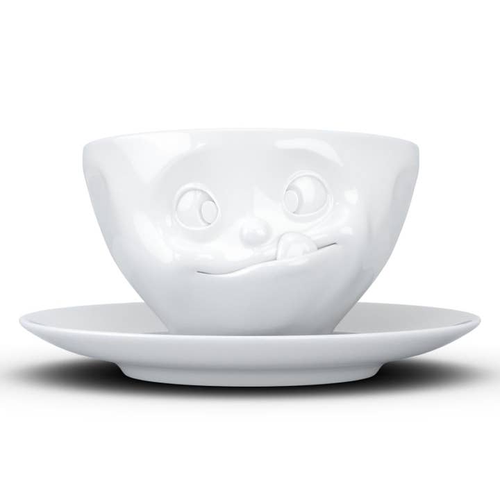 Coffee Cup with Saucer, Tasty Face for wholesale by Fiftyeight Products