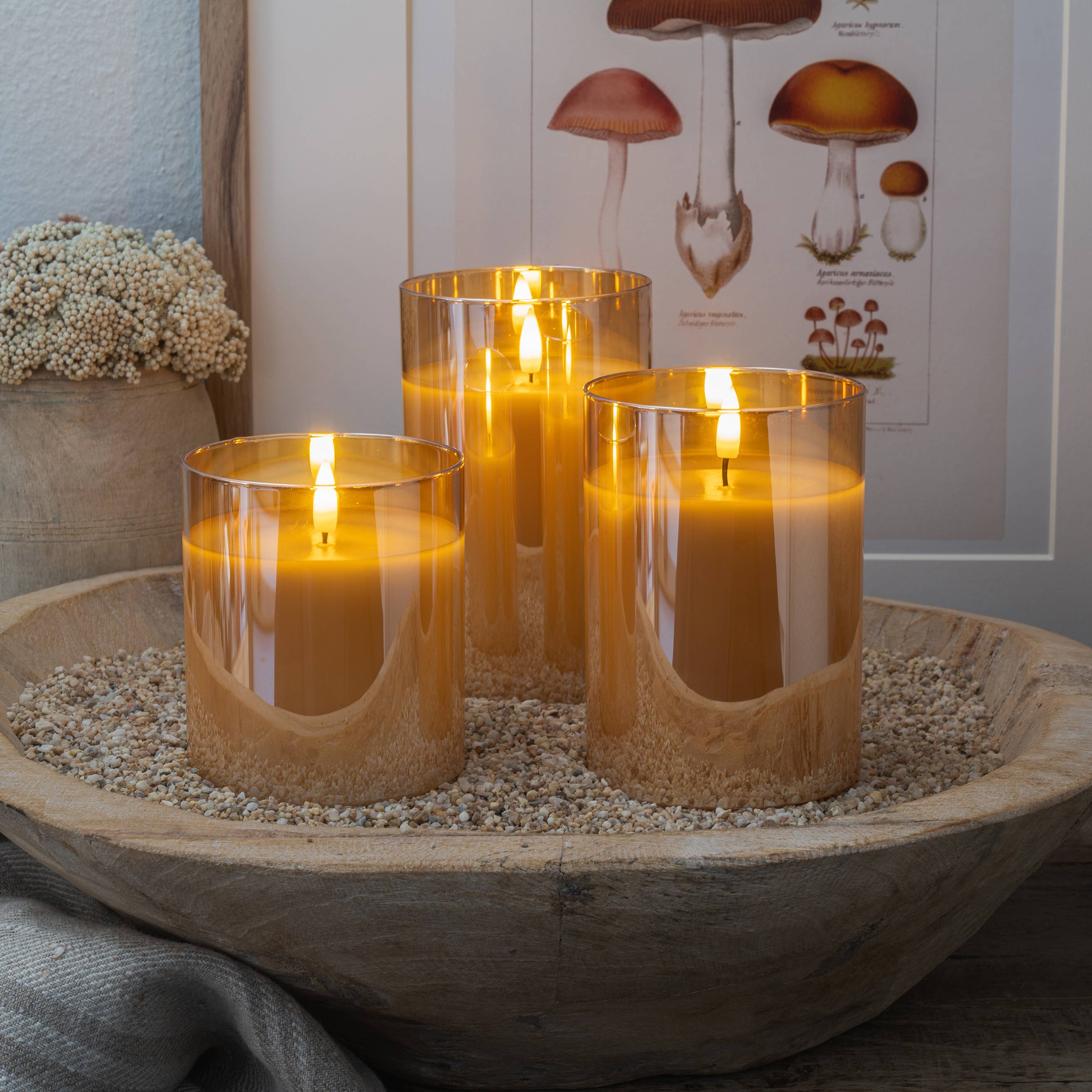 Sandstone & Sage - Wholesale Jar/filled candle - Flameless LED Hurricane Glass Candles - White and Amber6