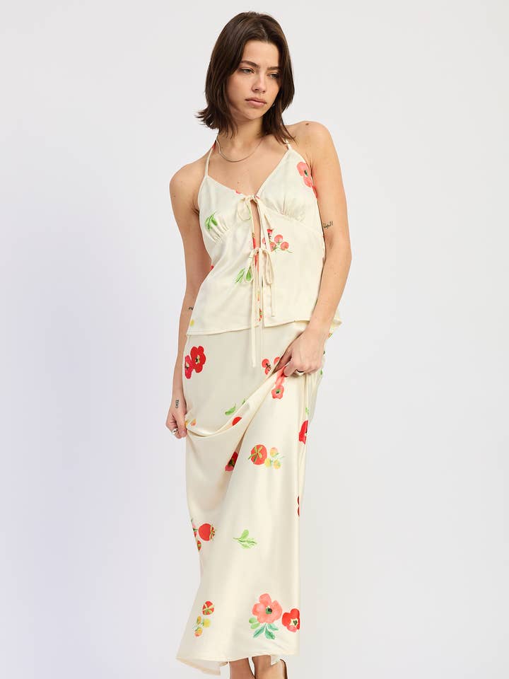 LAGE TAILLE MID SATIN BIAS ROK voor wholesale door Emory Park