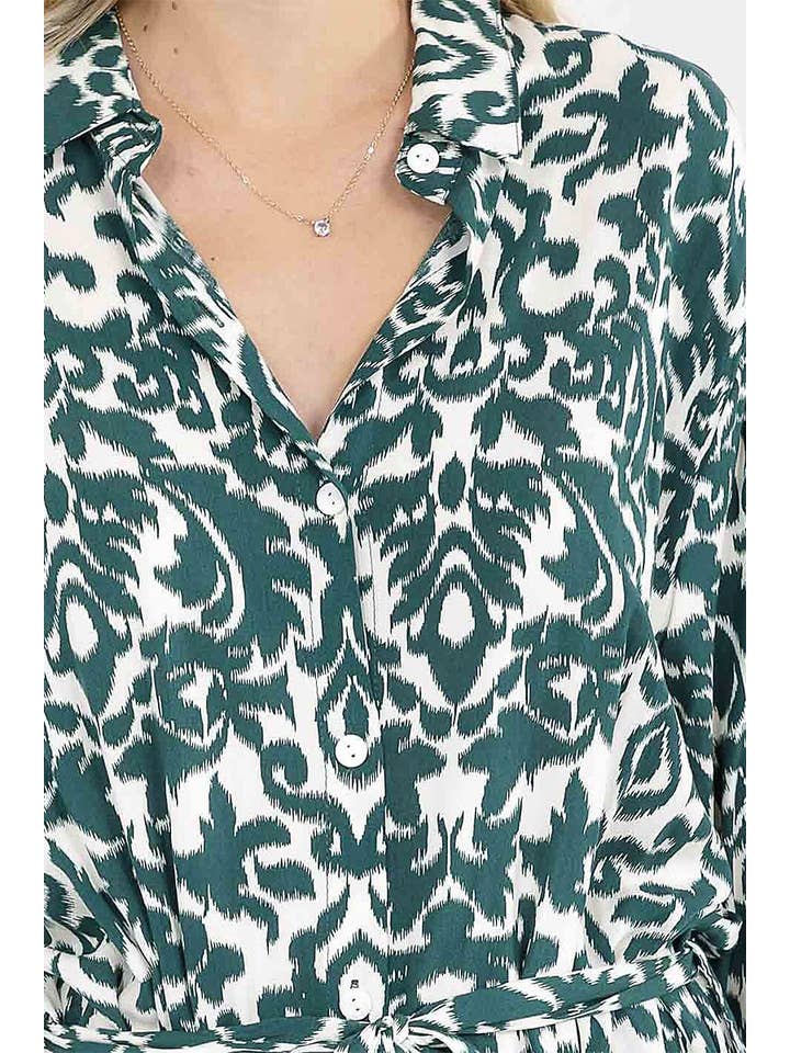 ROUSSEAU - Wholesale Dress – Women's - LONG SLEEVE BUTTON UP SELF TIE MULTI PRINT DRESS6