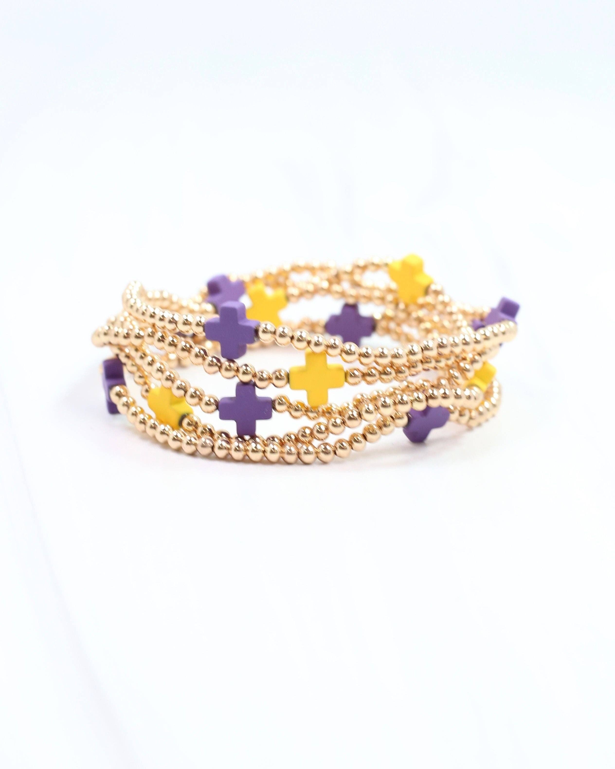 Caroline Hill - Wholesale Jewelry Set - Brittany Cross Bracelet Set Purple Gold1