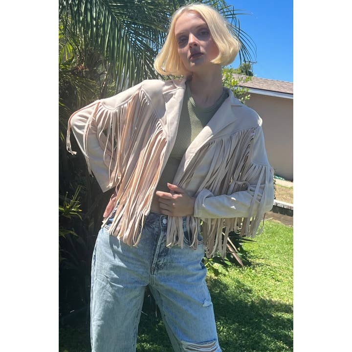 SUEDE JACEKT WITH FRINGE DETAIL for wholesale by Mapcie