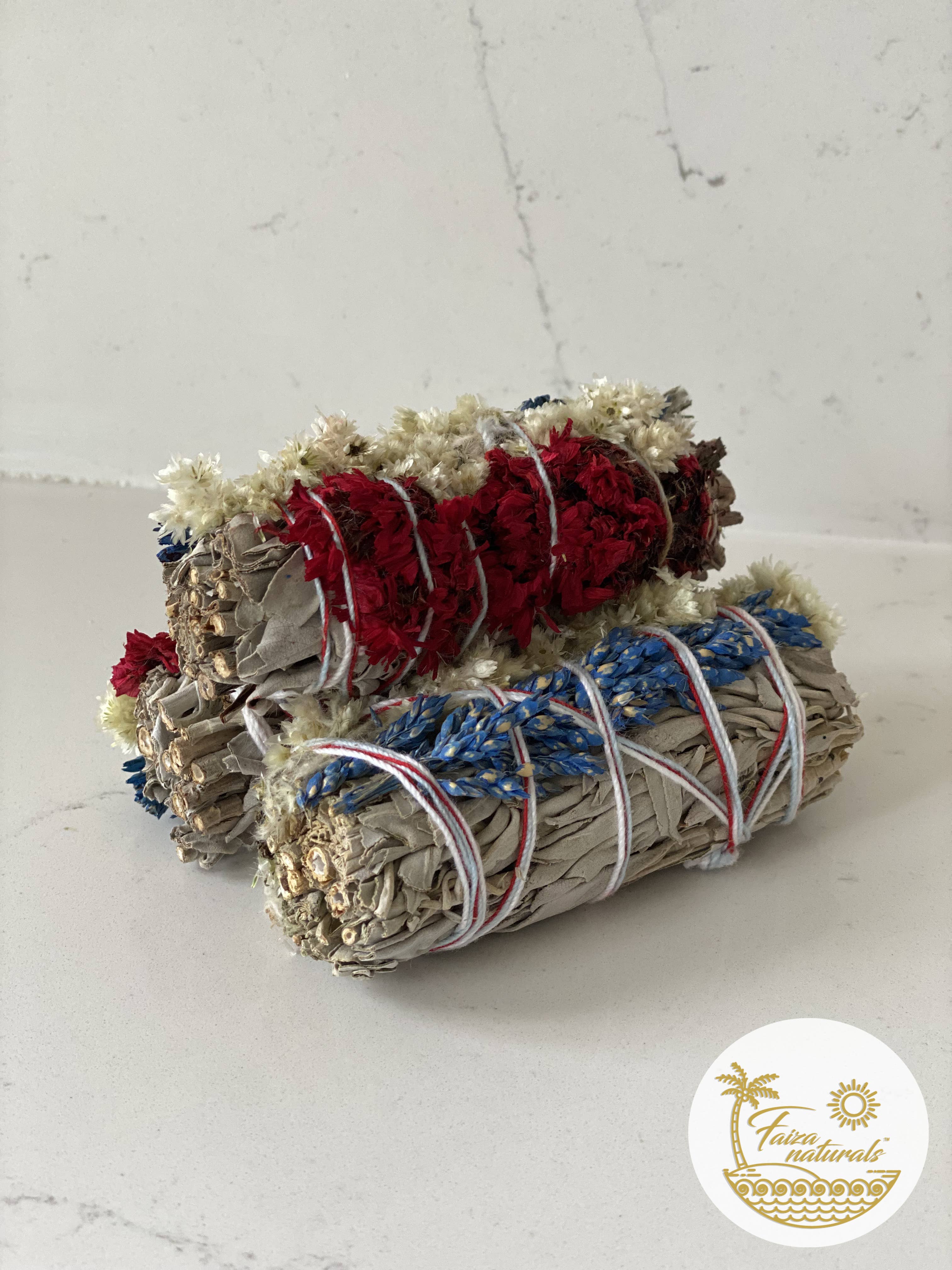 Faiza Naturals - Wholesale Sage Bundle - Wild Flower and White Sage Smudge Bundles2