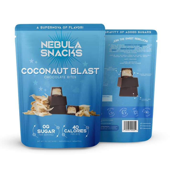 Coconaut Blast Filled Dark Chocolate Bites for wholesale by Nebula Snacks