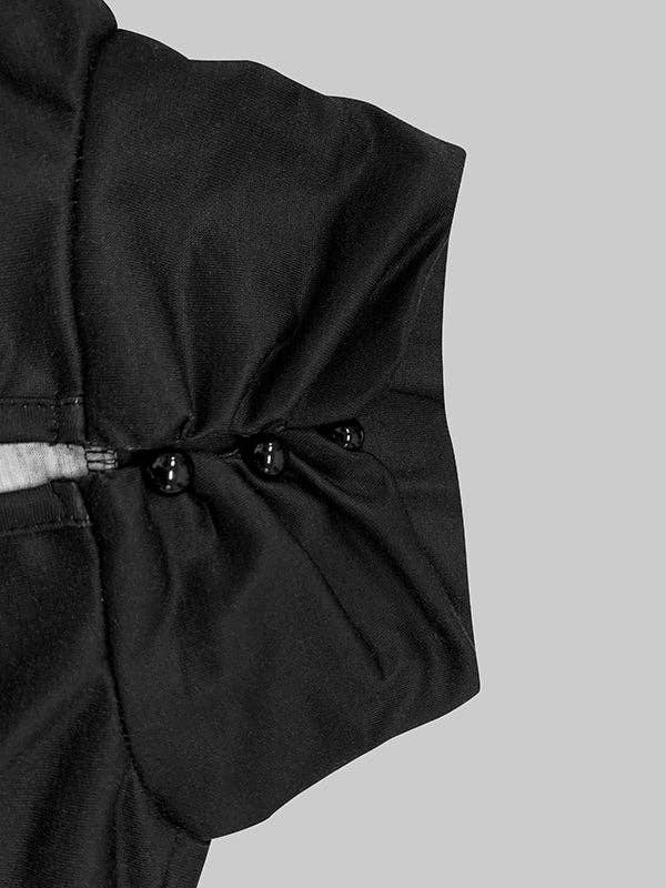 BLACK Long Sleeves Loose Asymmetric Floral Printed Split-Joint High Neck T-Shirts for wholesale on Faire6