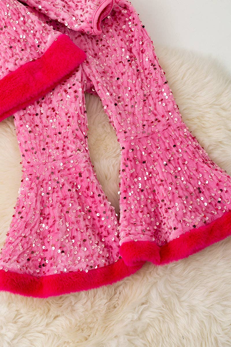 Kids Charm Online - Wholesale Top & Pant Set - Kids - Christmas character application on pink sequins top and bell bottoms. OFG42792 AMY2