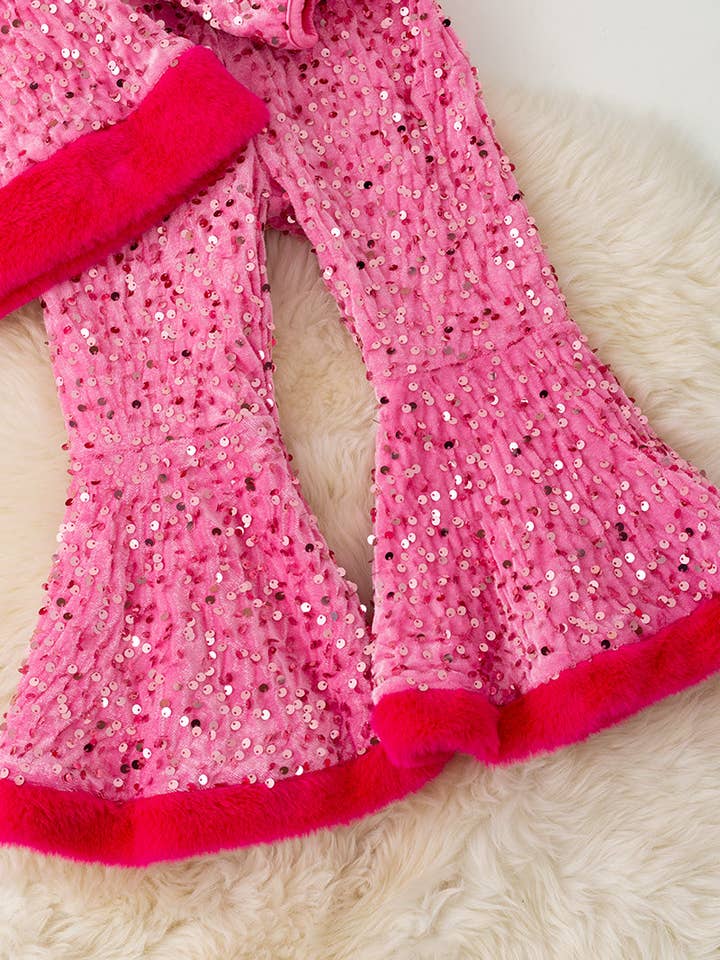 Kids Charm Online - Wholesale Top & Pant Set - Kids - Christmas character application on pink sequins top and bell bottoms. OFG42792 AMY2