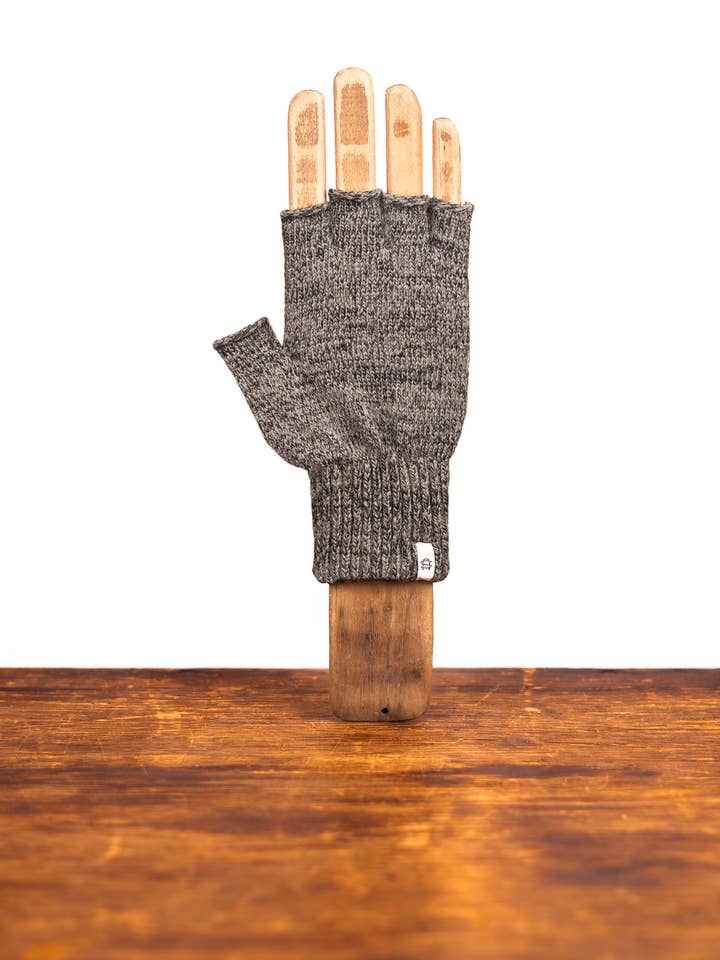 Charcoal Melange Fingerless Ragg Wool Gloves for wholesale by Upstate Stock
