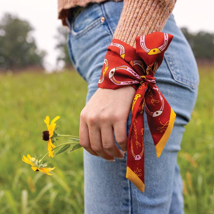 Jenni Earle - Wholesale Scarf - Women's - “Giddy Up” Hand-Illustrated Silk Twilly Scarf1