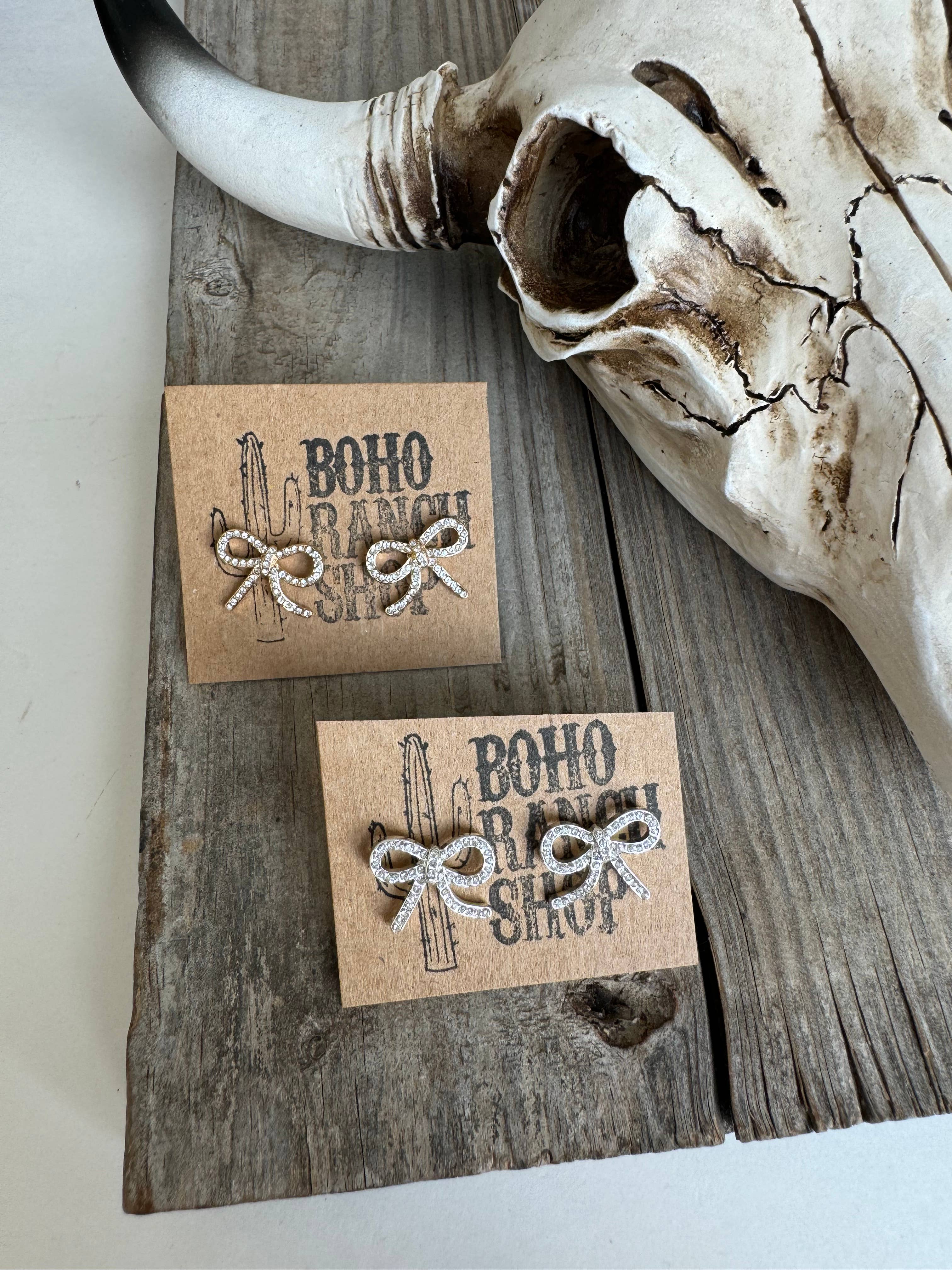 Boho Ranch Shop – wholesale Stud/post earrings – Western cut out paved Stud earrings - cowboy boots hat bow 8