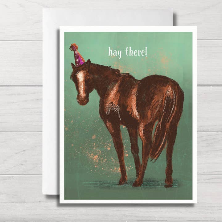 Fable & Sage - Vente Cartes d'anniversaire - Carte d'anniversaire avec un cheval, un poney de fête, une carte de vœux drôle avec un cheval