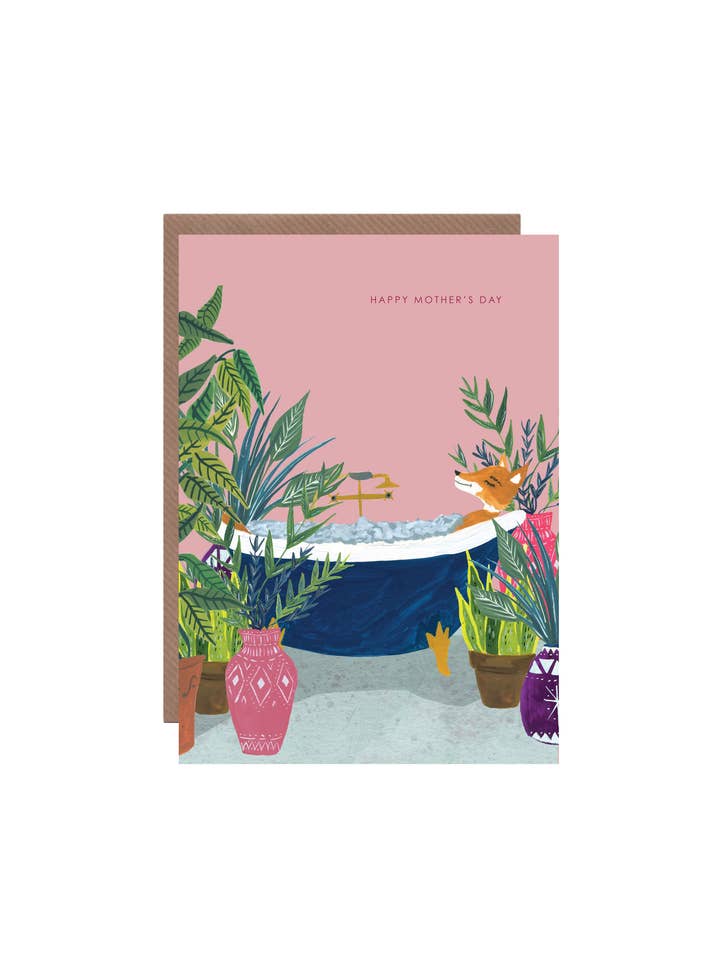 'Fox in the bath' Mum Greetings Card for wholesale by Hutch Cassidy (Greetings Cards and Paper Goods)