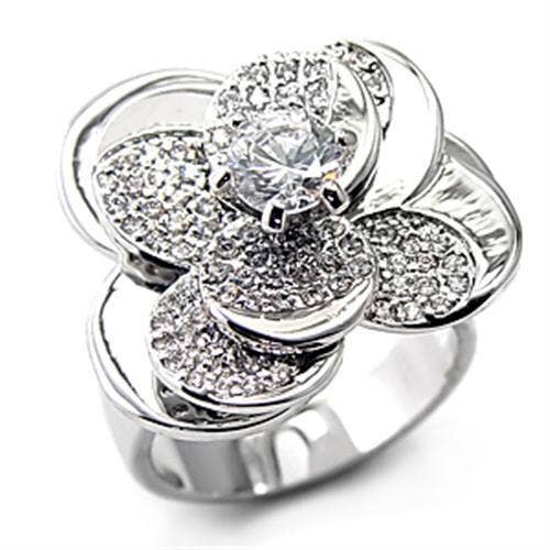 7X184 - Rhodium 925 Sterling Silver Ring with AAA Grade CZ in Clear for wholesale by Alamode