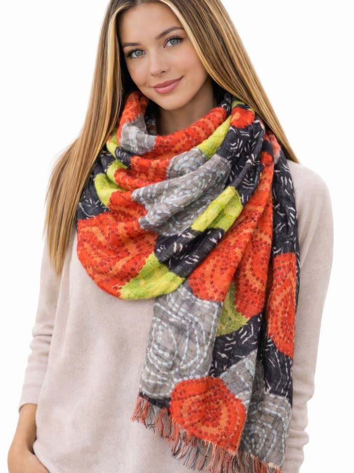 Modern Tribal Bloom Digital Embroidery Merino Wool Designer Scarf for wholesale by Namaskar Australia