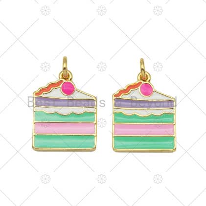 Ciondolo a forma di torta carino smalto colorato, fascino torta riempito in oro 18 carati, ciondolo con ciondolo con bracciale collana, SKU #LD188 per la vendita all'ingrosso da parte di BestBeads&Beyond