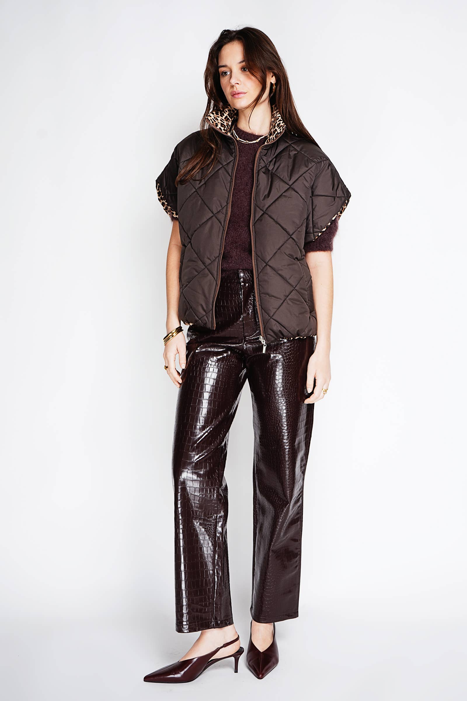 NOELINE - Wholesale Puffer Jacket - Women's - Reversible quilted jacket 8858-LEOPARD3