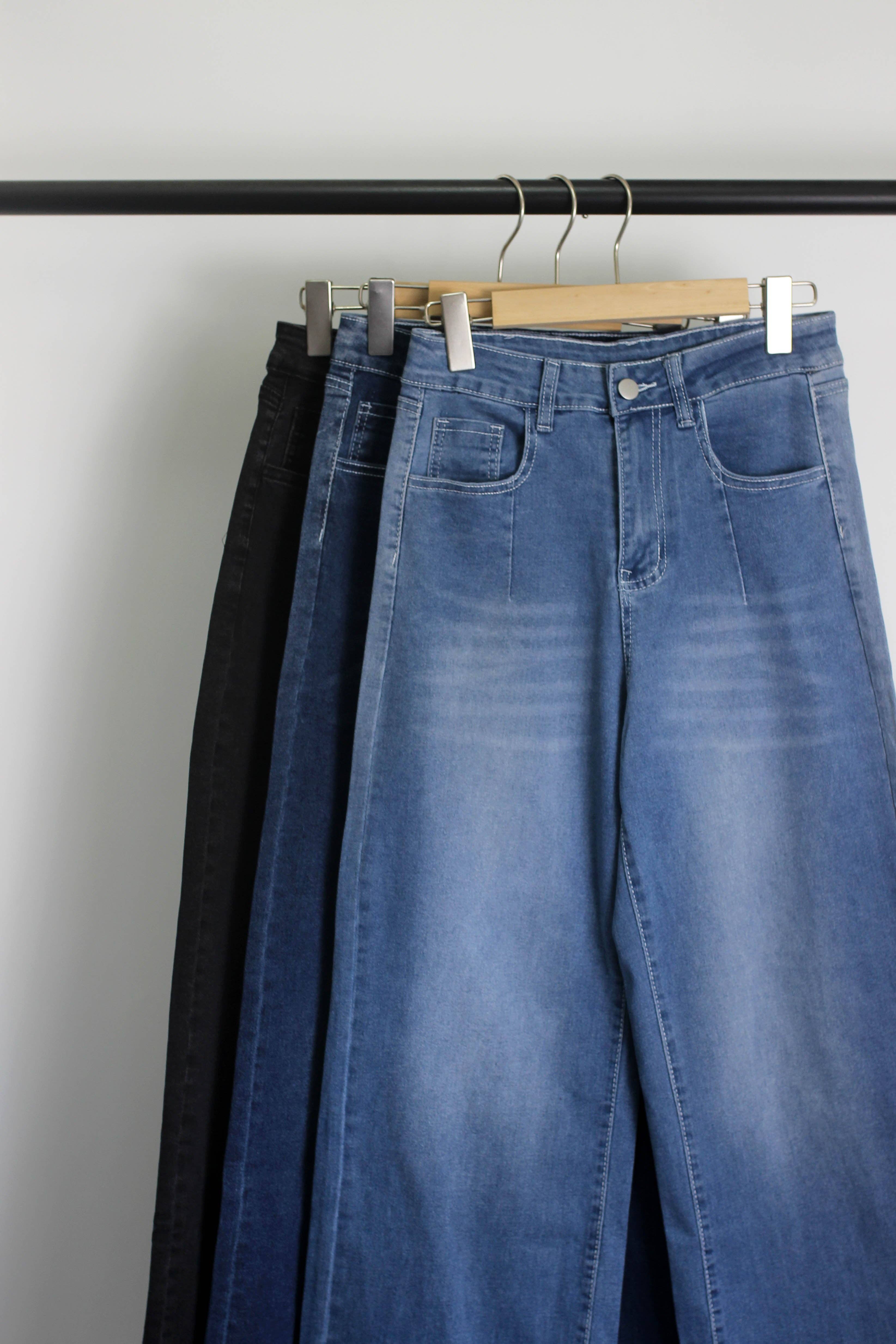 ESLEY - Vendita all'ingrosso Jeans - Donna - P2507XY38143 - Jeans a Gamba Larga a Vita Alta con Lavaggio Gradiente5