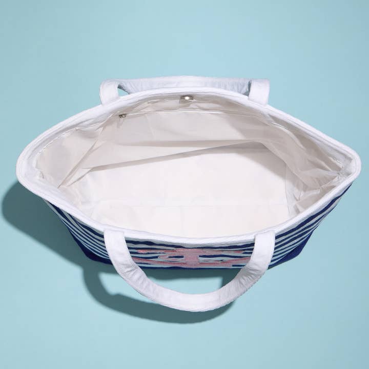 Lilla Haven - Wholesale Beach Bag - Terry Stripe Print and Anchor Patched Large Size Beach Tote11