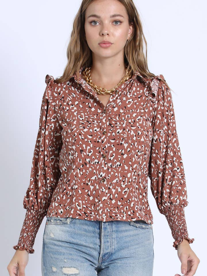 Sans Souci - Wholesale Blouse - Women's - RUFFLE SHOULDER PAD BLOUSE - GST1949