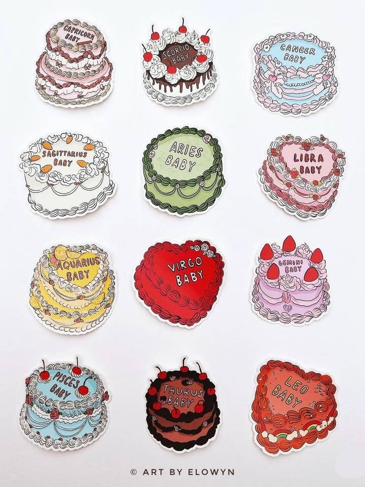 Zodiac Cake Stickers - Sets of All 12 Sticker Designs for wholesale by Art By Elowyn