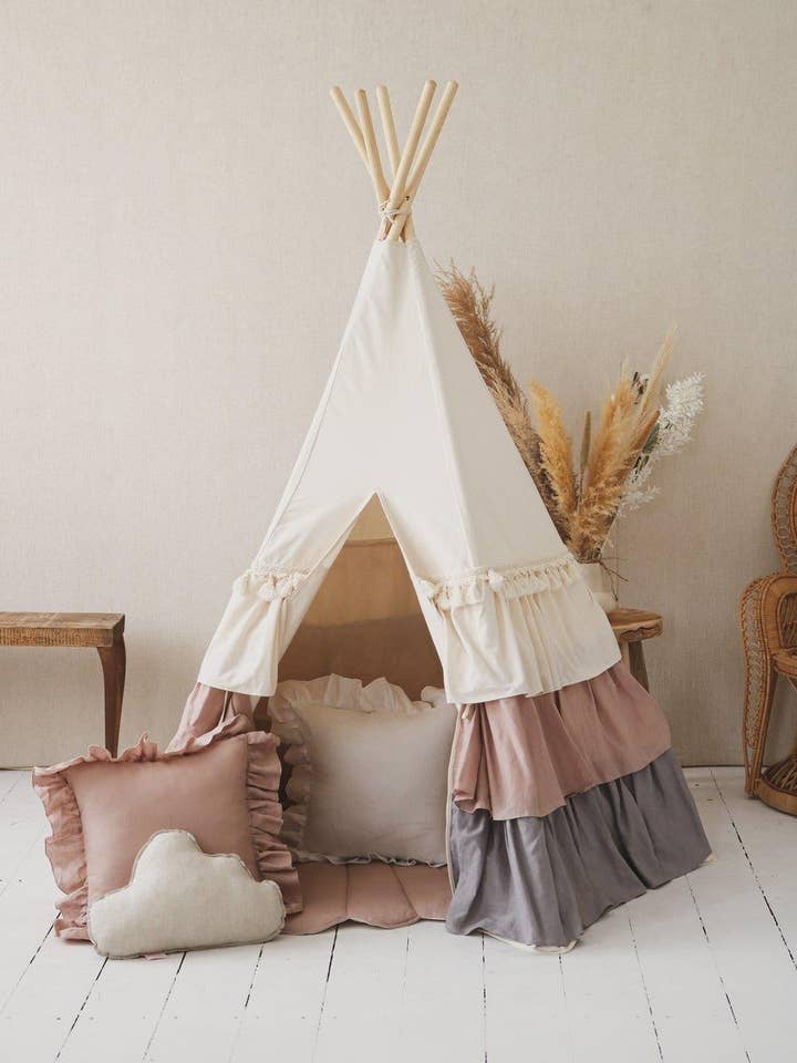 “Powder Frills” Teepee Tent with Frills for wholesale by Moi Mili