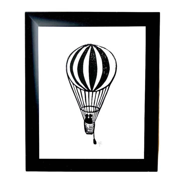 Hot air balloon linocut print - Hand pressed linocut (8x10) for wholesale by The Big Harumph
