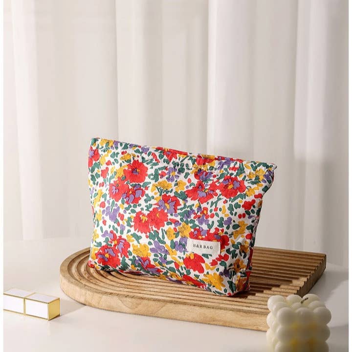Dipped Shop - Wholesale Makeup/Cosmetic Bag - Colorful Floral Print Simple Cosmetic Bag DPB1012