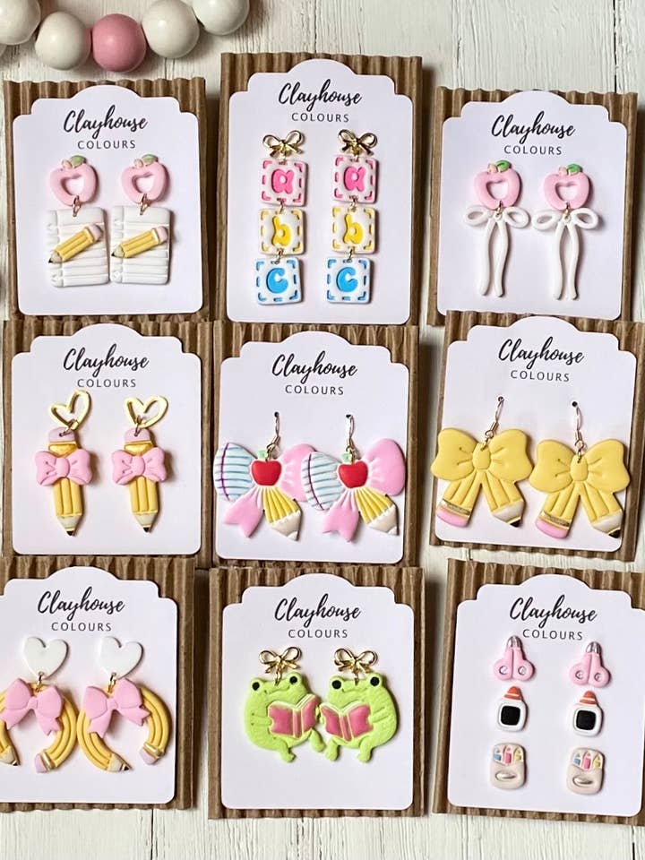 School Bow Earrings | Teacher Earrings for wholesale by Clayhouse Colours