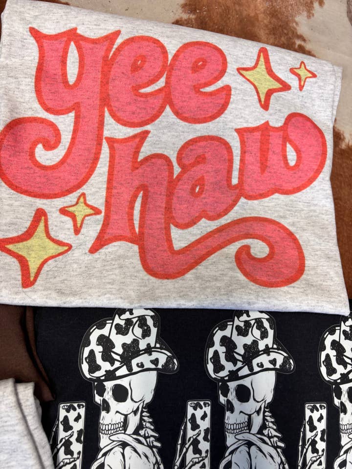 Sugar & Velvet Collective Wholesale - Wholesale Screen Printed T-Shirt - Women's - PINK YEE HAW TEE1