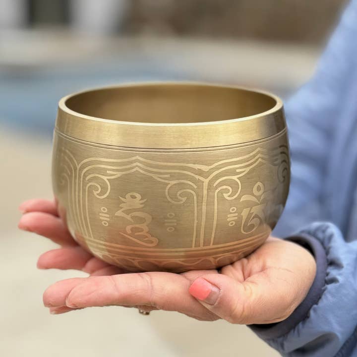 Lungta Imports - Wholesale Meditation Supplies - Tibetan Pro Deep Meditation Om Mani Singing Bowl Complete Set ~ Yoga, Mindfulness, Spiritual & Chakra Healing ~