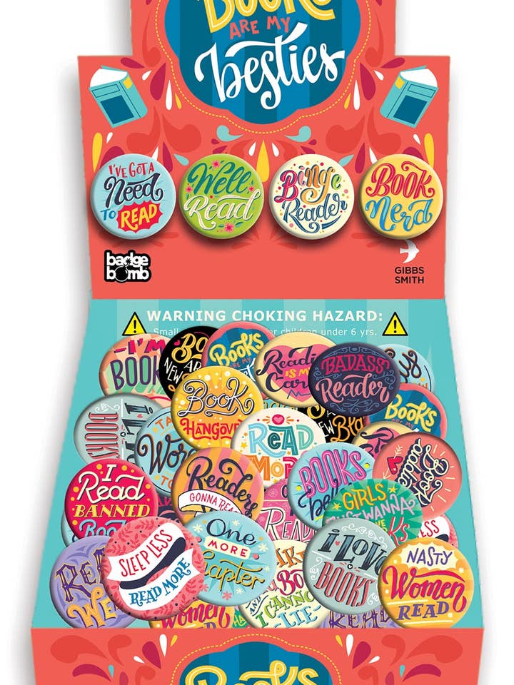 Books Are My Besties Button Box - counter display for wholesale by Gibbs Smith