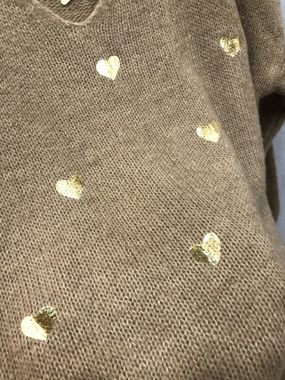 Mimi & Gogo - Venta al por mayor Jersey de punto - Mujer - Suéter con corazones dorados @20127_PullOrCoeur6