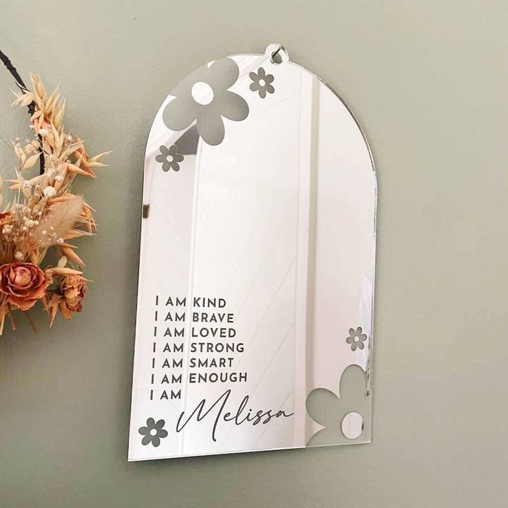 Personalised Floral Affirmation wall mirror for wholesale by Birch and tides