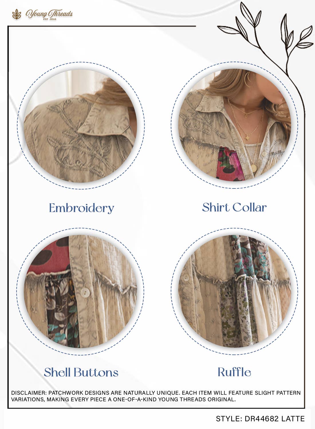 Young Threads - Wholesale Dress - Women's - Artisan Embroidered Jhabla Shirt Dress in Mixed Motifs PLUS16