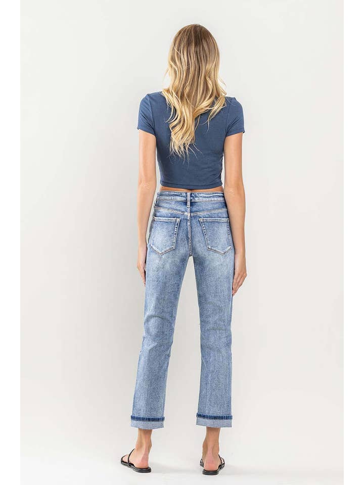 GLAMOROUS HIGH RISE PAINT SPLATTER CUFFED BOYFRIEND JEANS V2787 for wholesale on Faire