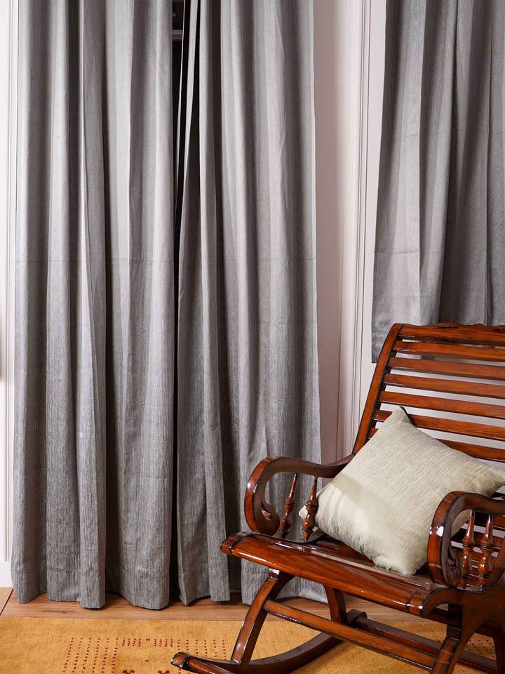 Decorative Polycotton Curtains Solid Light Gray Set of 2 for wholesale by Kika Home Collections