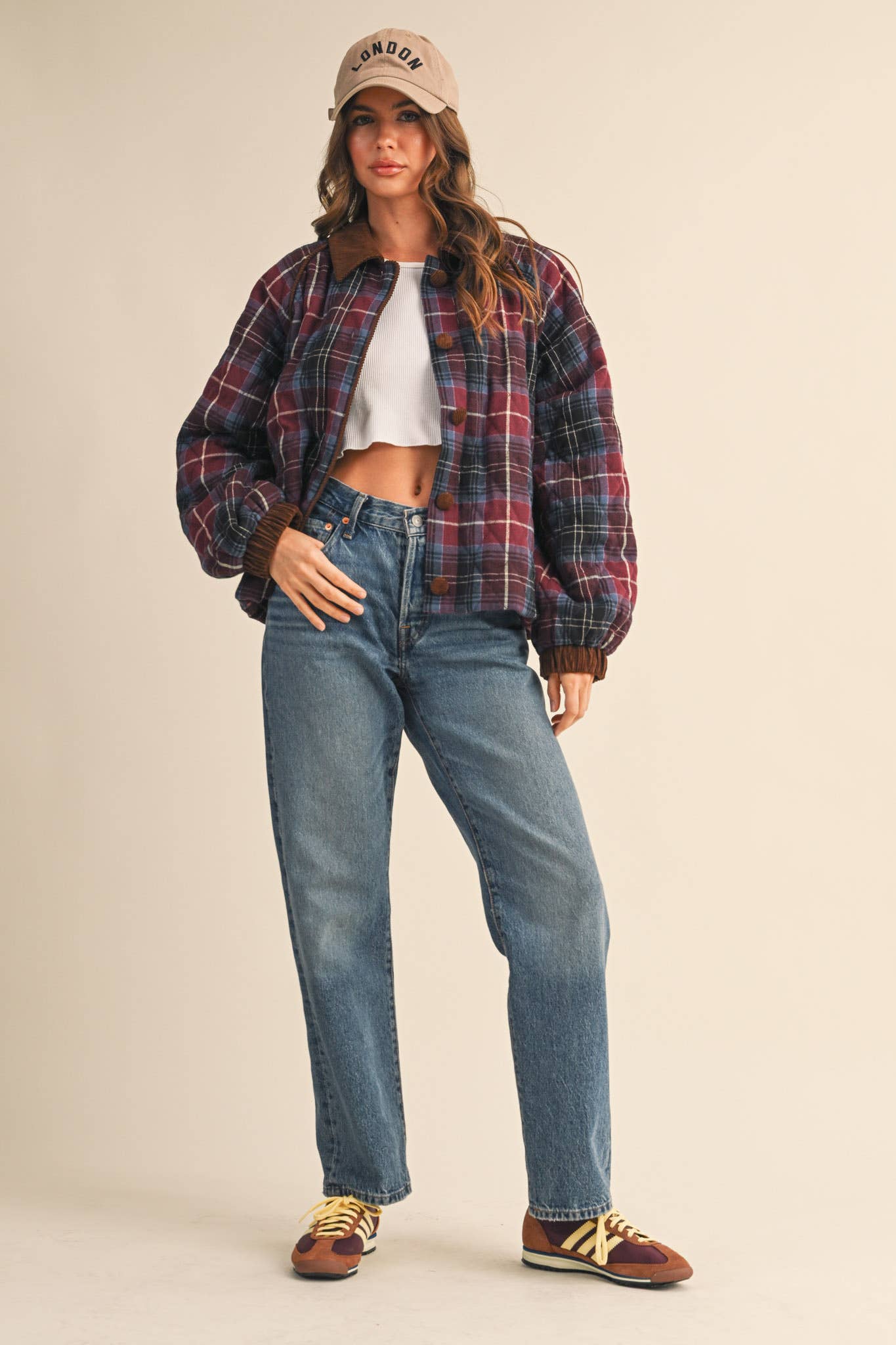 &MERCI - Wholesale Jacket - Women's - PLAID QUILTED JACKET WITH CONTRAST CORDUROY DETAIL MJK411538